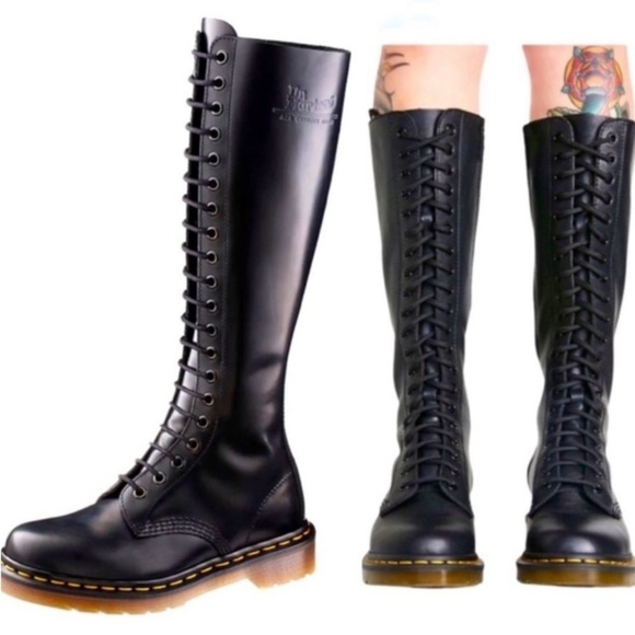 Dr. Martens 9663 Leather 20 Eye Knee High Boots Smooth Leather Black UK 5 US 7 - Picture 1 of 16